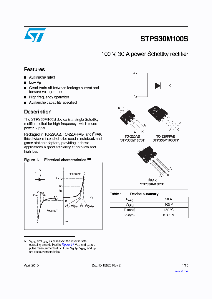 STPS30M100SR_1263371.PDF Datasheet