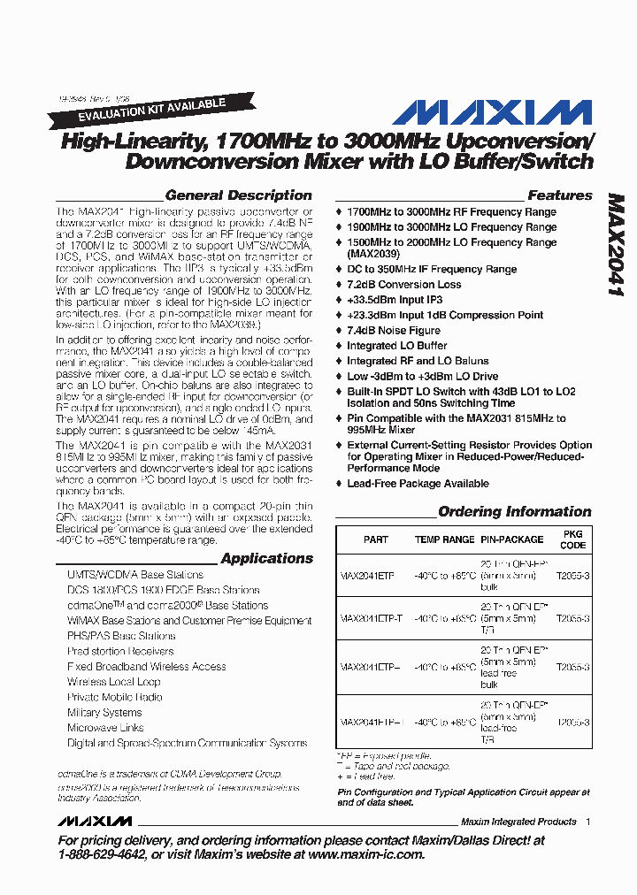 MAX2041ETP_1262118.PDF Datasheet