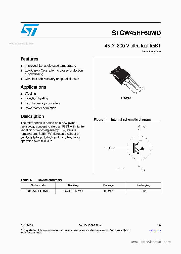 STGW45HF60WD_1708995.PDF Datasheet