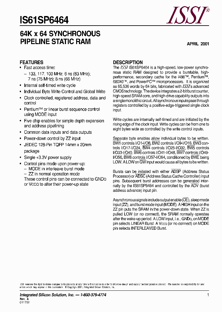 IS61SP6464-8TQ_1297566.PDF Datasheet