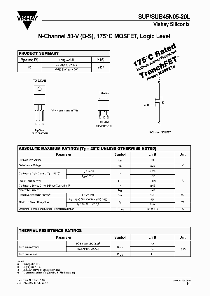 SUB45N05-20L_1735524.PDF Datasheet