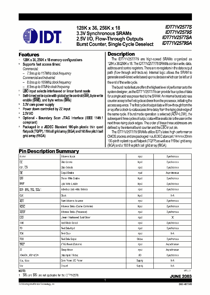 IDT71V2577S_1617755.PDF Datasheet