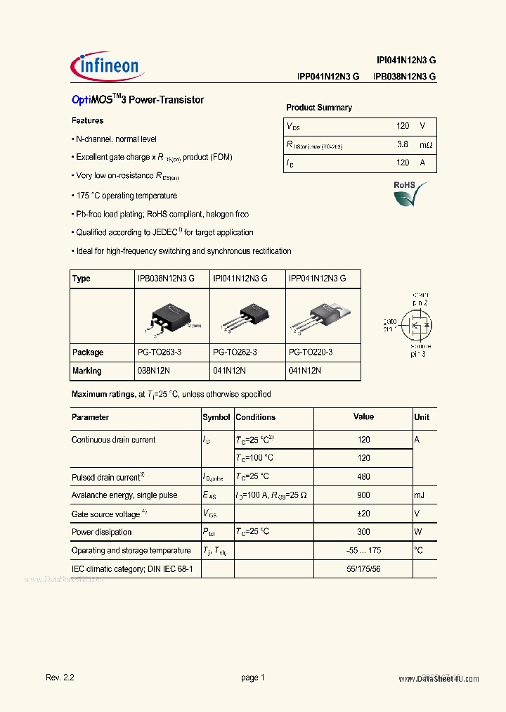 IPP041N12N3G_1820138.PDF Datasheet