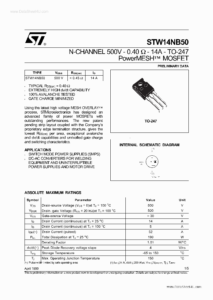 W14NB50_2066949.PDF Datasheet