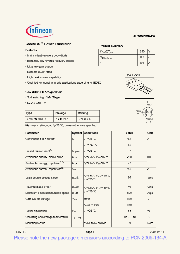 SPW07N60CFD_2214850.PDF Datasheet