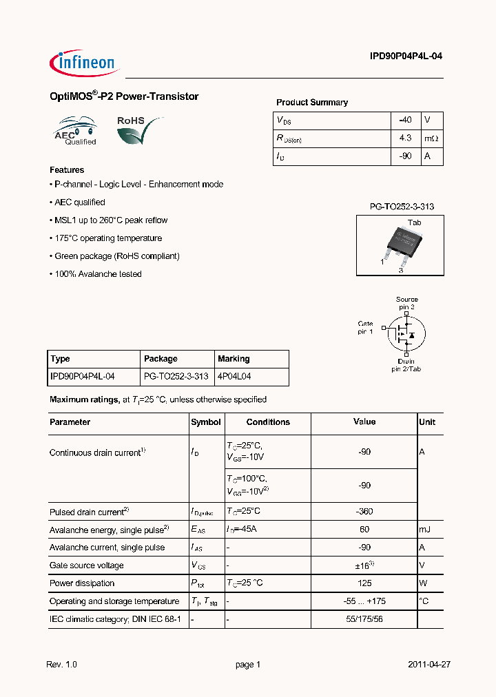 IPD90P04P4L-04_2219900.PDF Datasheet