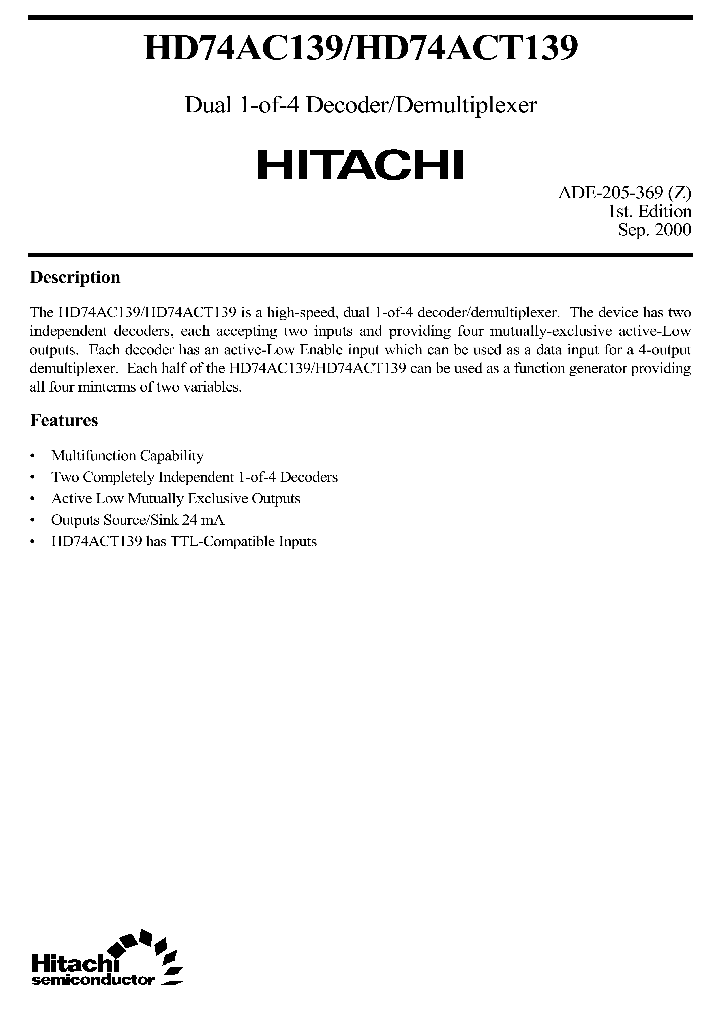 HD74AC139HA74ACT139_2240149.PDF Datasheet