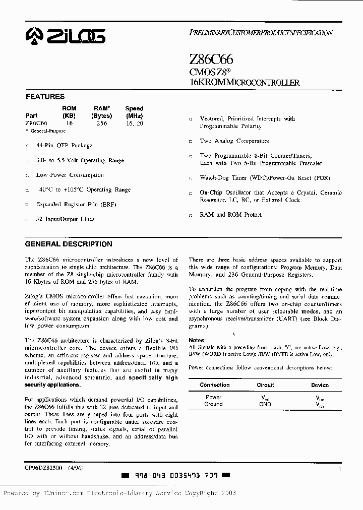 Z86C6616FEC_2243585.PDF Datasheet