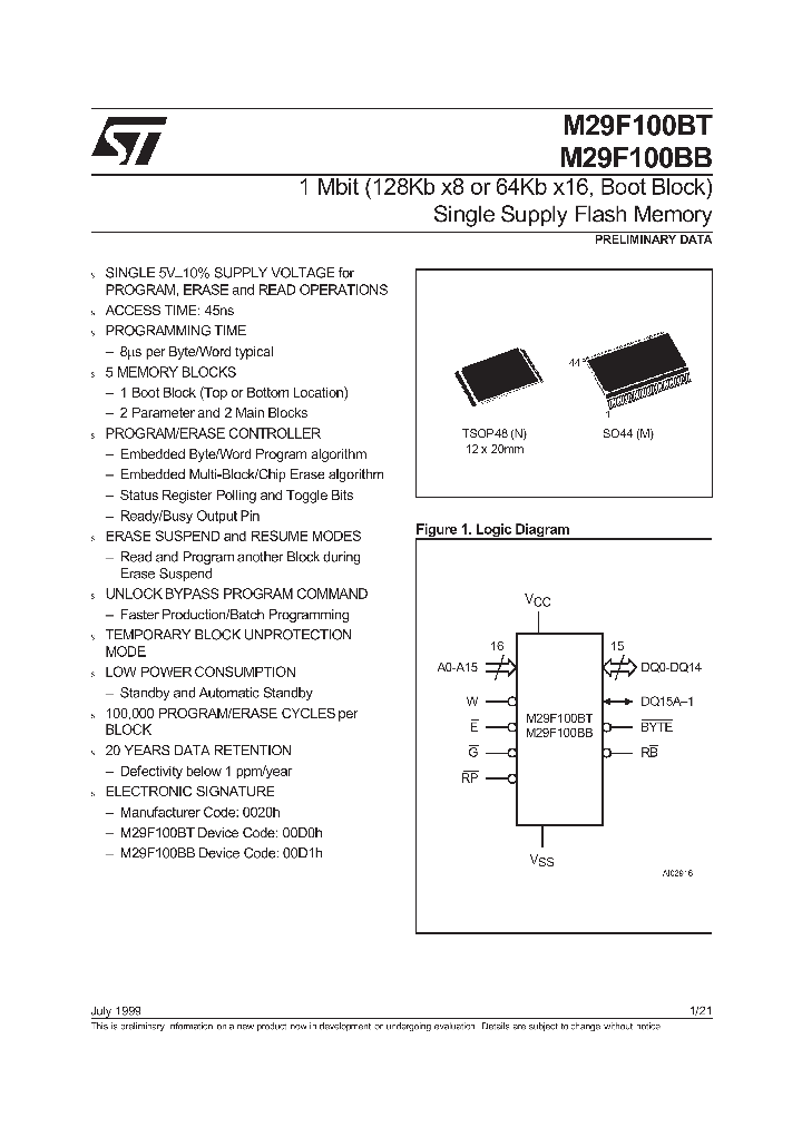 M29F100BB_2262139.PDF Datasheet