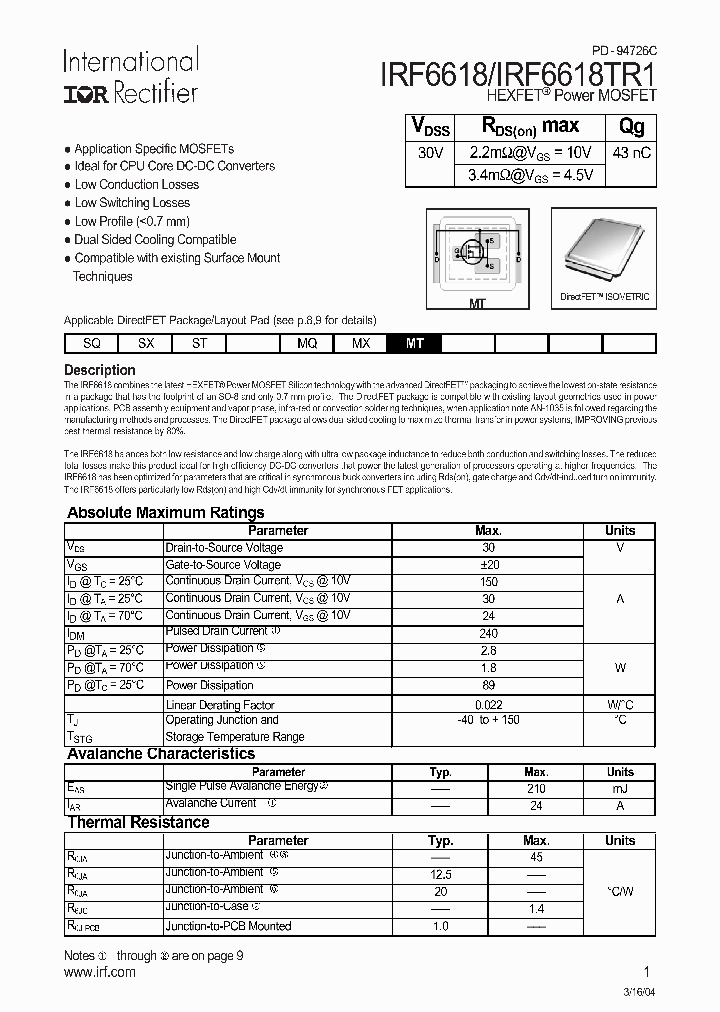 IRF6618TR1_2298226.PDF Datasheet