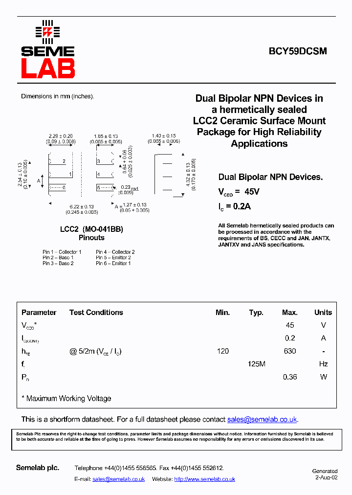 BCY59DCSM_2296794.PDF Datasheet