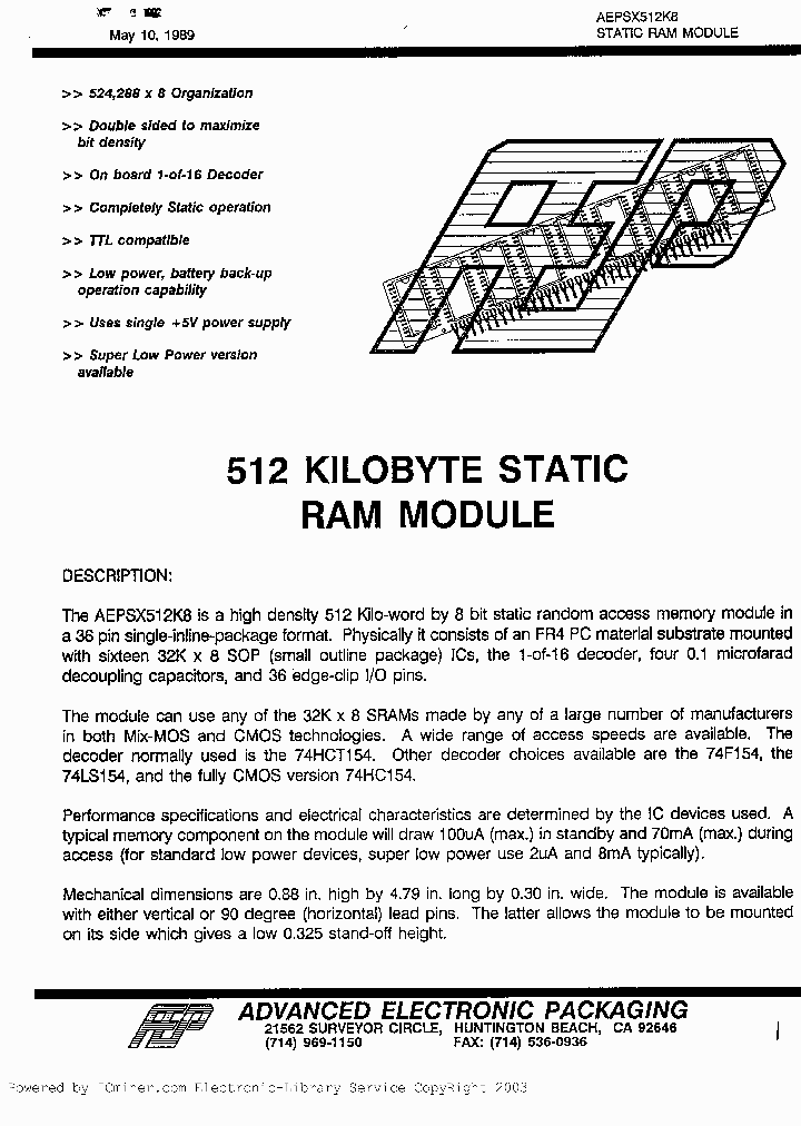 AEPSH512K8-85_2484326.PDF Datasheet