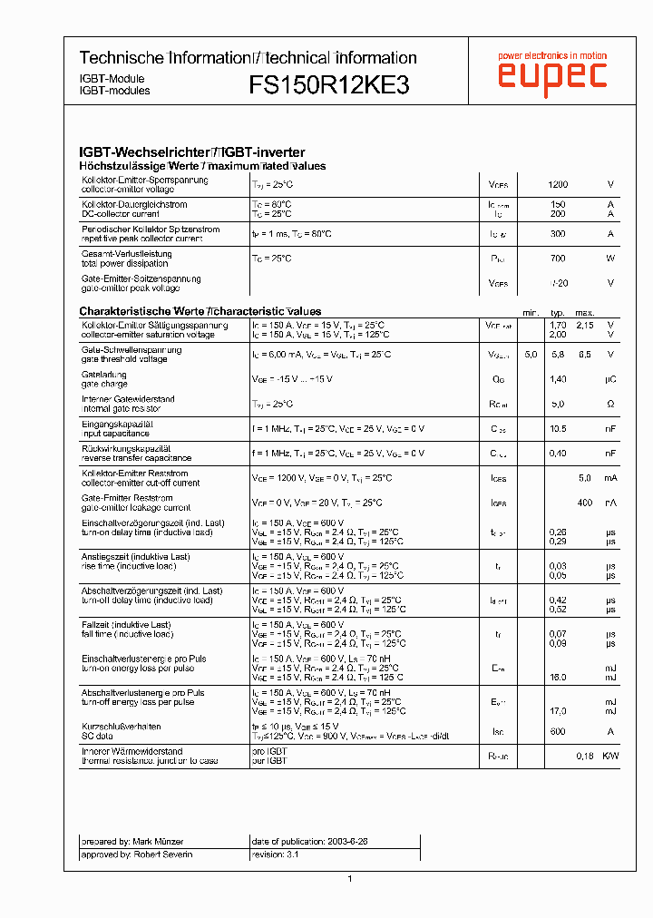 FS150R12KE3_2700164.PDF Datasheet