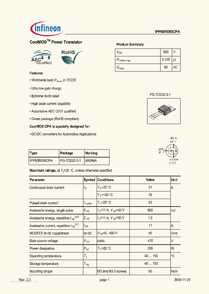 IPP60R099CPA_2707934.PDF Datasheet