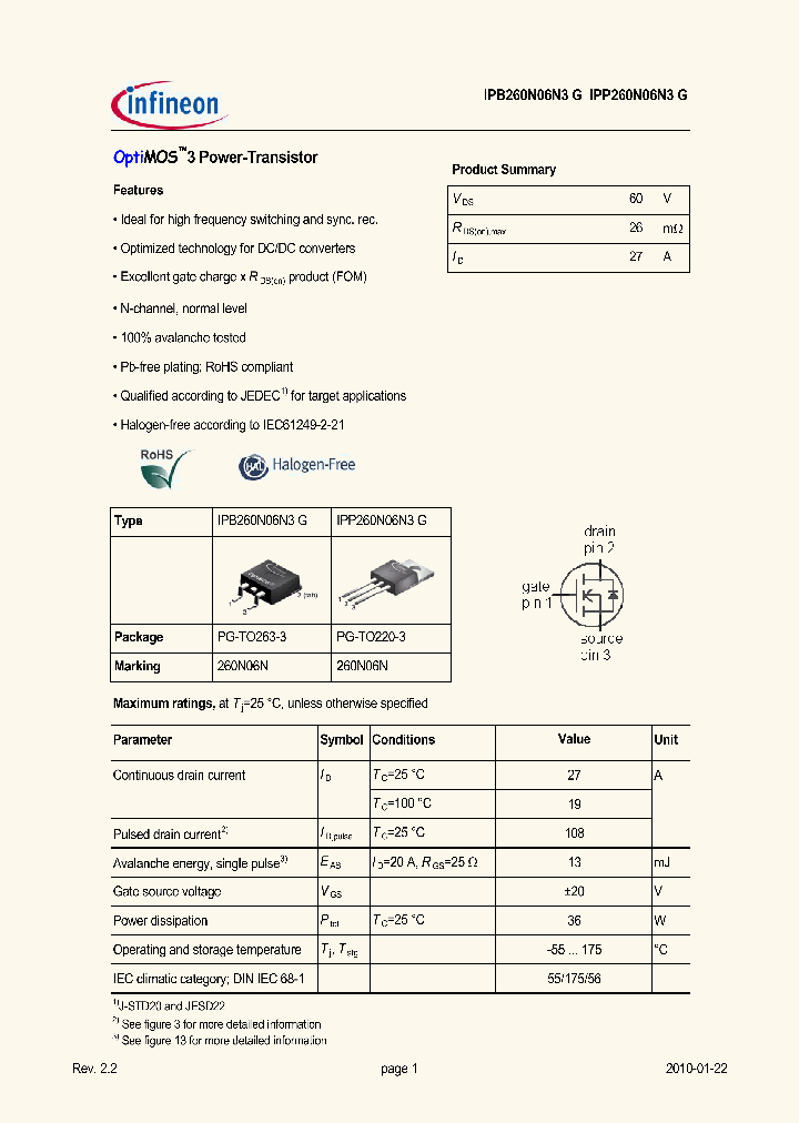 IPB260N06N3G_2725390.PDF Datasheet