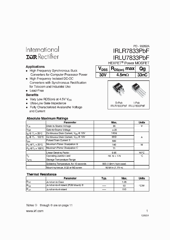 IRLU7833PBF_2744453.PDF Datasheet