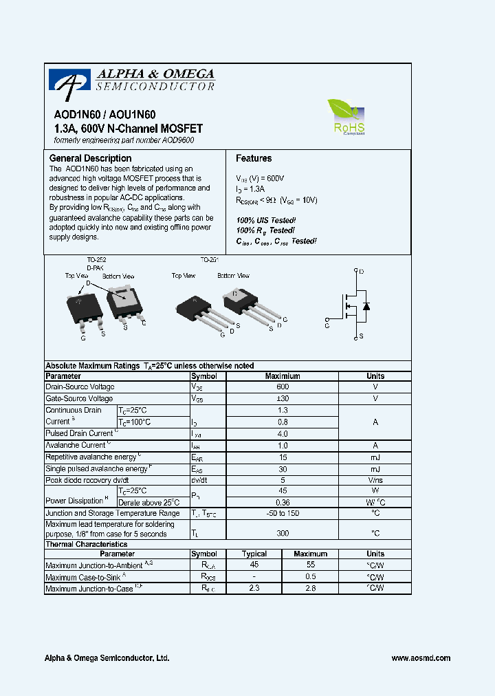 AOU1N60_2822934.PDF Datasheet