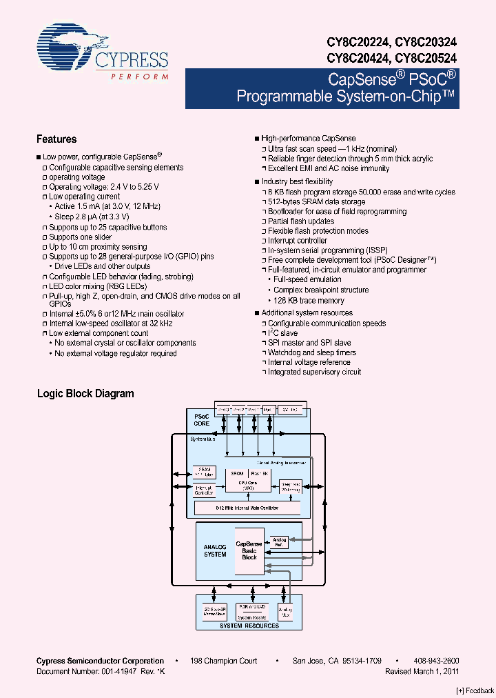 CY8C20424-12LQXI_2975345.PDF Datasheet
