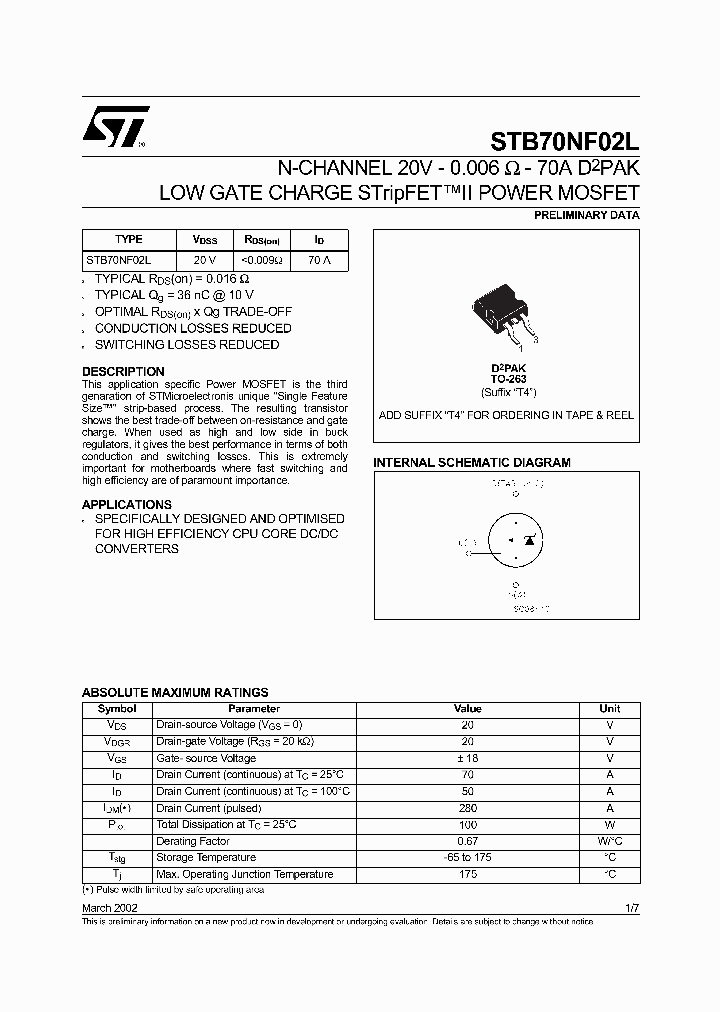 STB70NF02L_3114294.PDF Datasheet