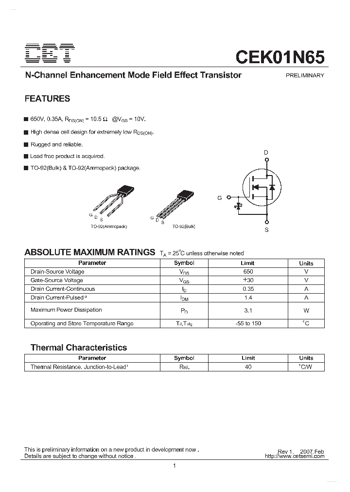 CEK01N65_3145481.PDF Datasheet