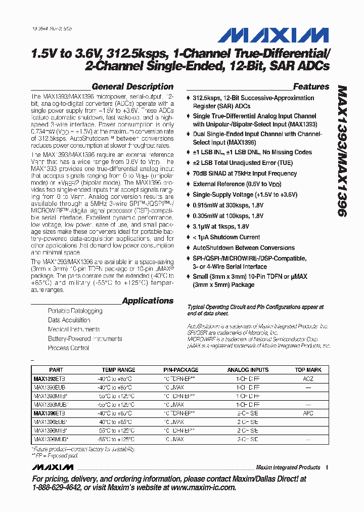 MAX1393ETB_3153633.PDF Datasheet