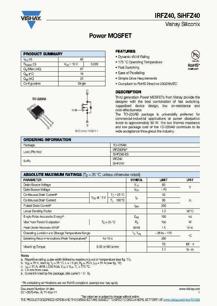 SIHFZ40-E3_3168351.PDF Datasheet