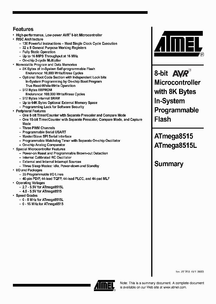 ATMEGA8515L_3179930.PDF Datasheet