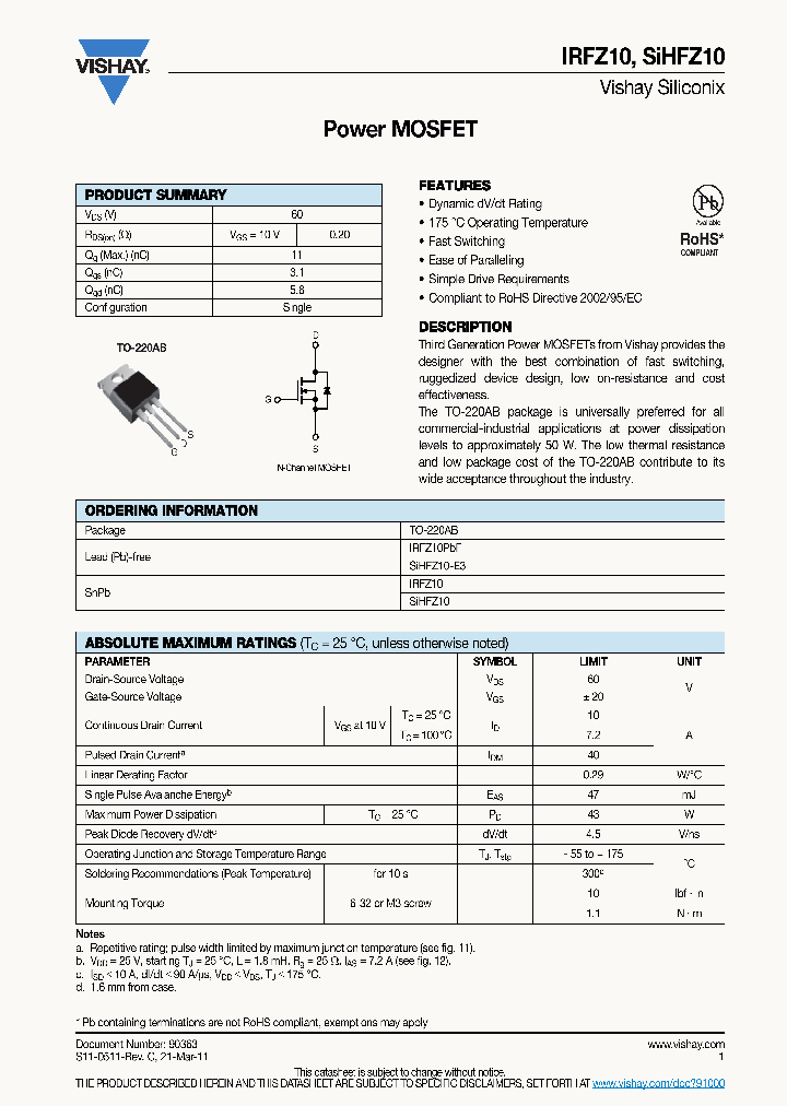 SIHFZ10-E3_3430822.PDF Datasheet