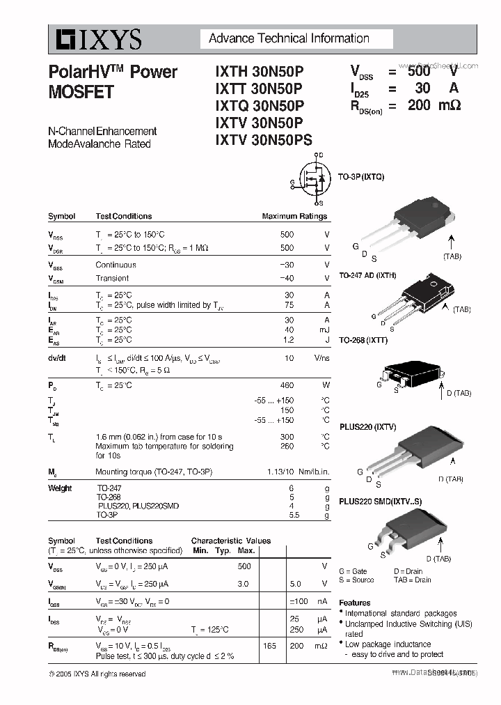 IXTQ30N50P_3528338.PDF Datasheet