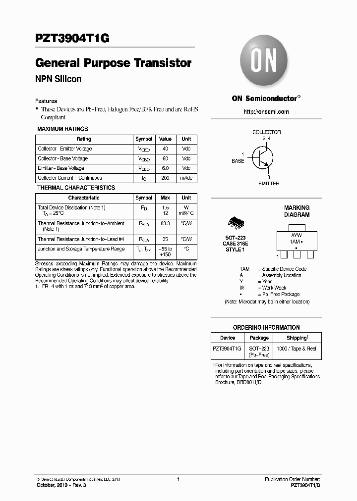 PZT3904T1G_3698925.PDF Datasheet