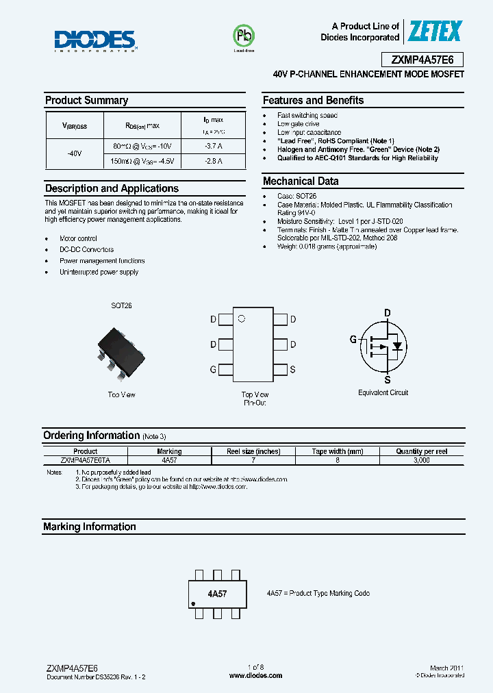 ZXMP4A57E6TA_3816636.PDF Datasheet