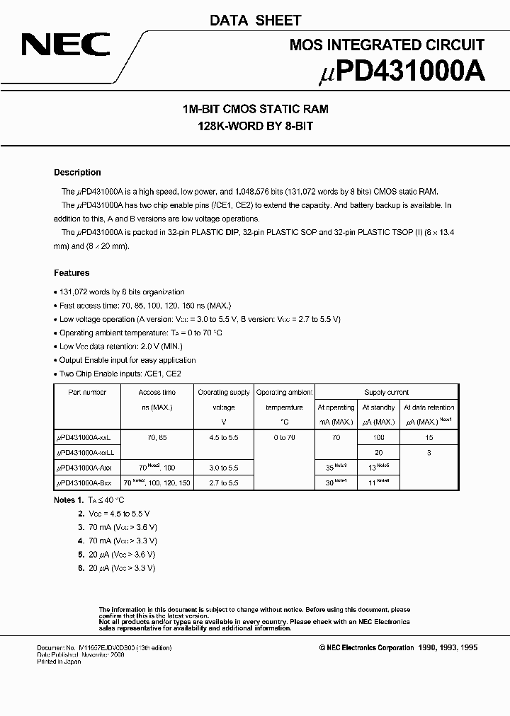 UPD431000AGW-85LL-E2_3826807.PDF Datasheet