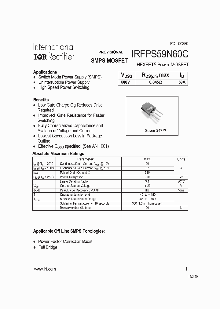 IRFPS59N60C_3896597.PDF Datasheet