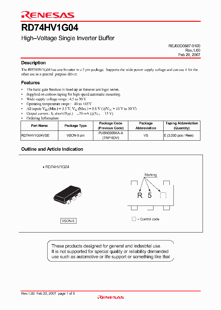 RD74HV1G04VSE_4173236.PDF Datasheet