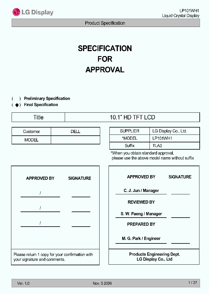LP101WH1-TLA3_4507263.PDF Datasheet