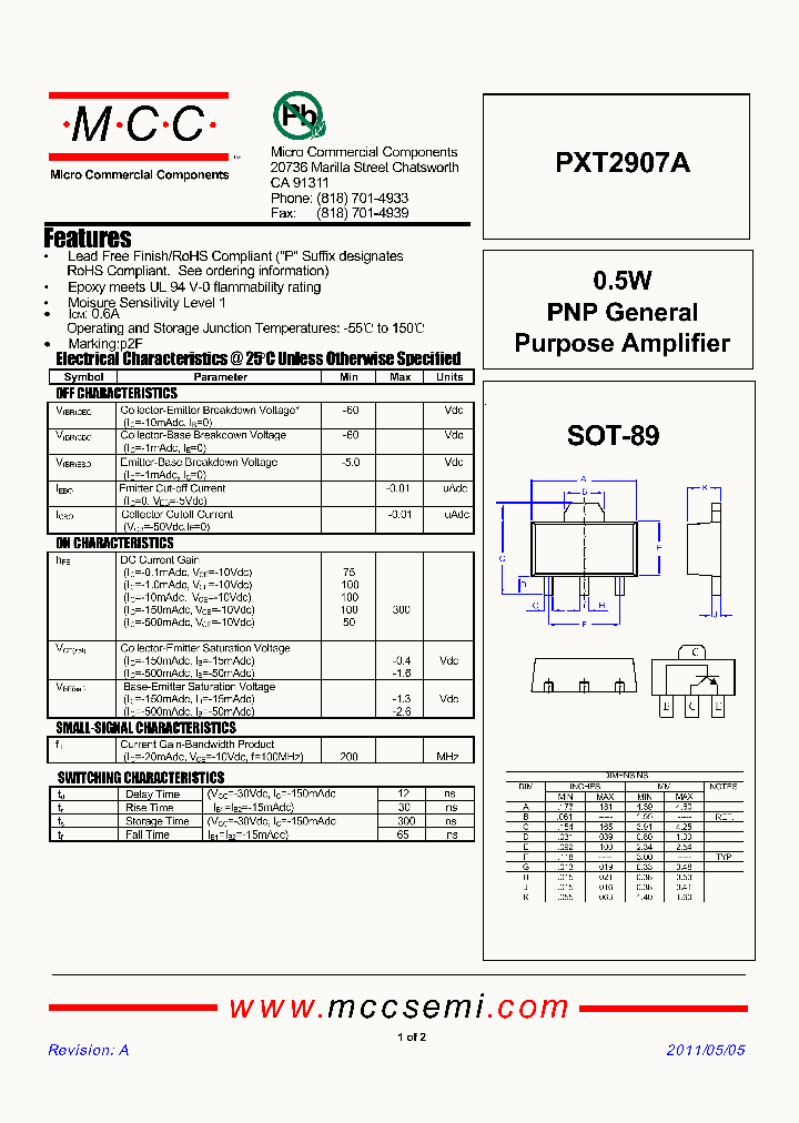 PXT2907A_4594305.PDF Datasheet