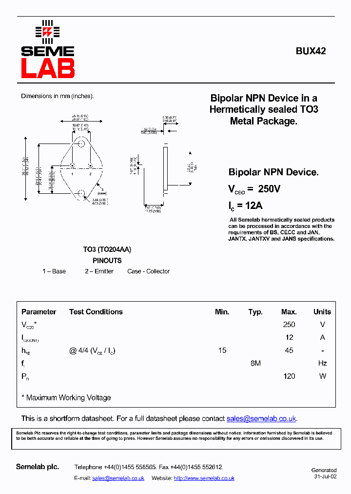 BUX42_4627094.PDF Datasheet