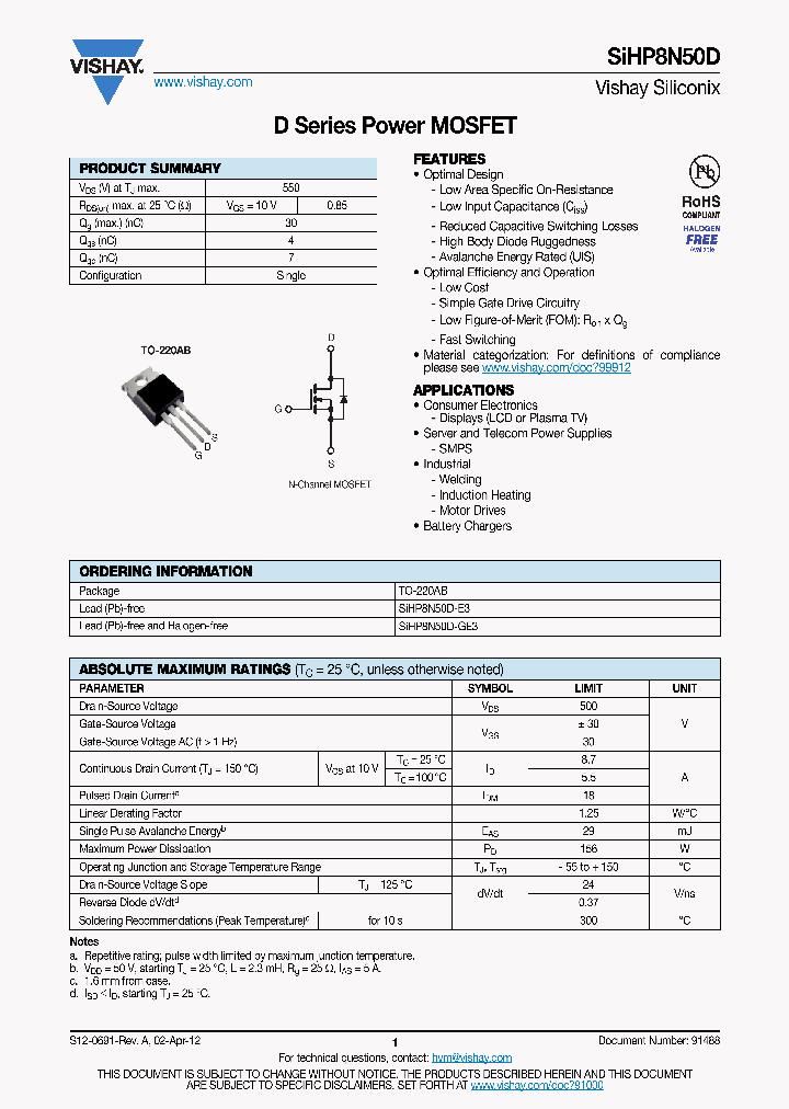 SIHP8N50D_4834706.PDF Datasheet