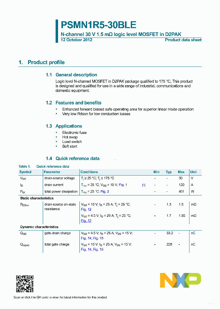 PSMN1R5-30BLE_4886227.PDF Datasheet