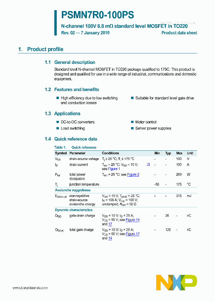 PSMN7R0-100PS_4887059.PDF Datasheet