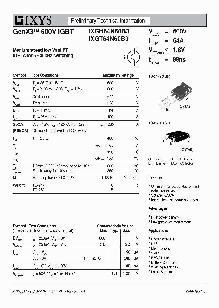 IXGT64N60B3_4916967.PDF Datasheet