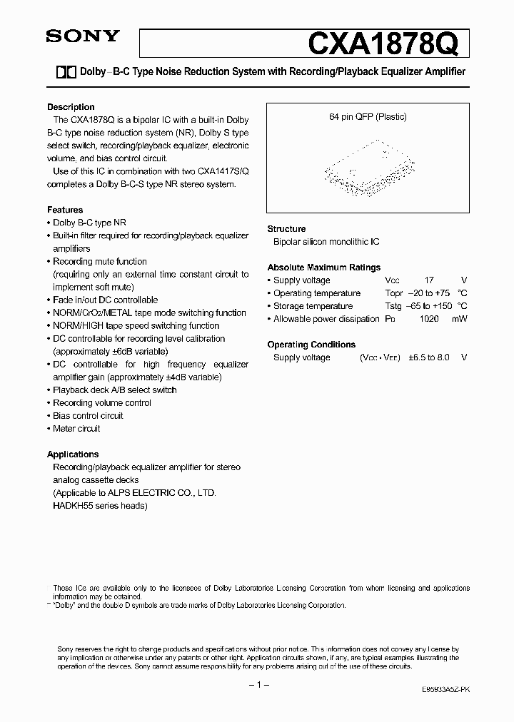 CXA1878Q_4949801.PDF Datasheet