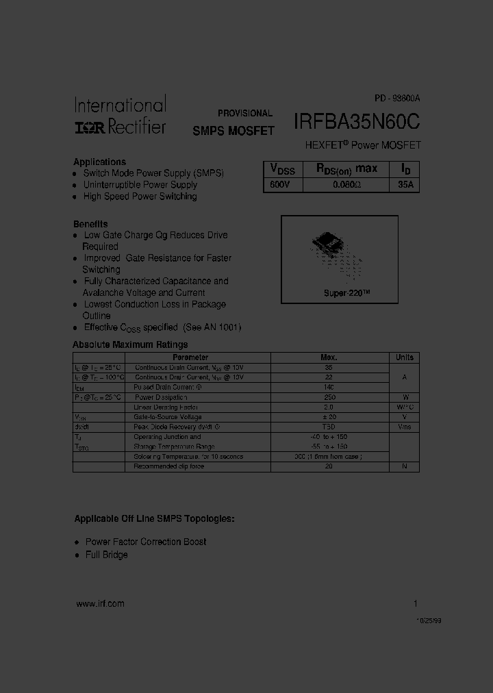 IRFBA35N60C_5193564.PDF Datasheet