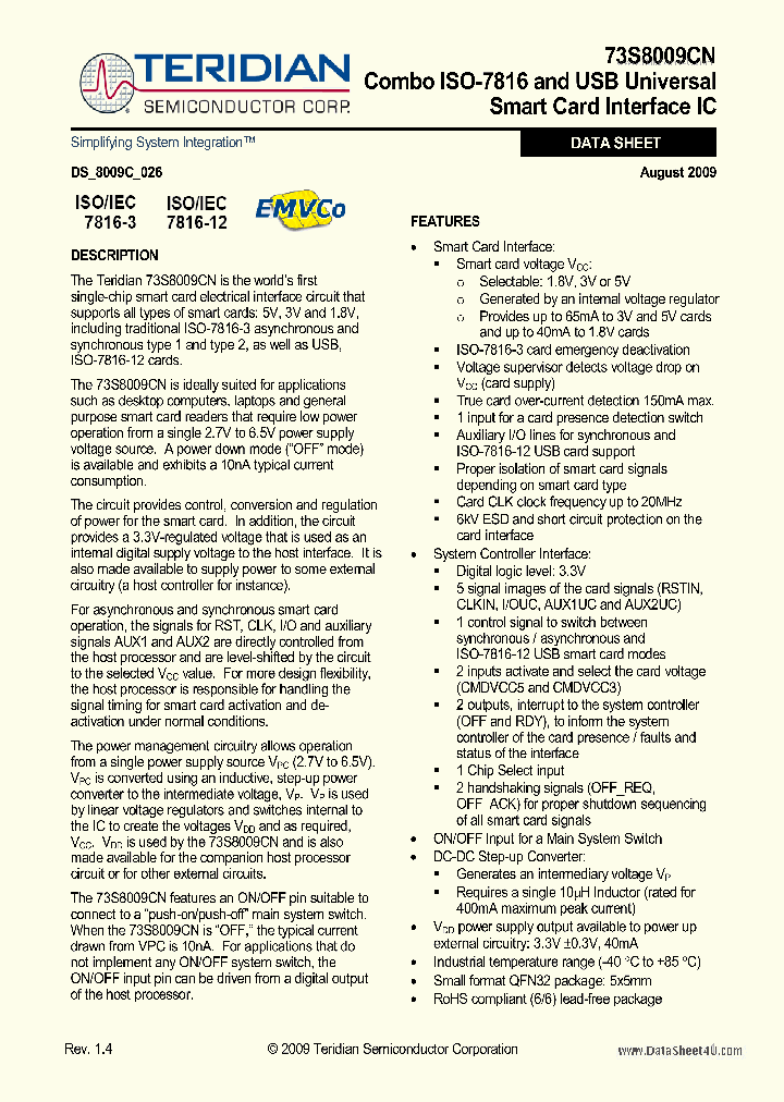 73S8009CN_5363559.PDF Datasheet