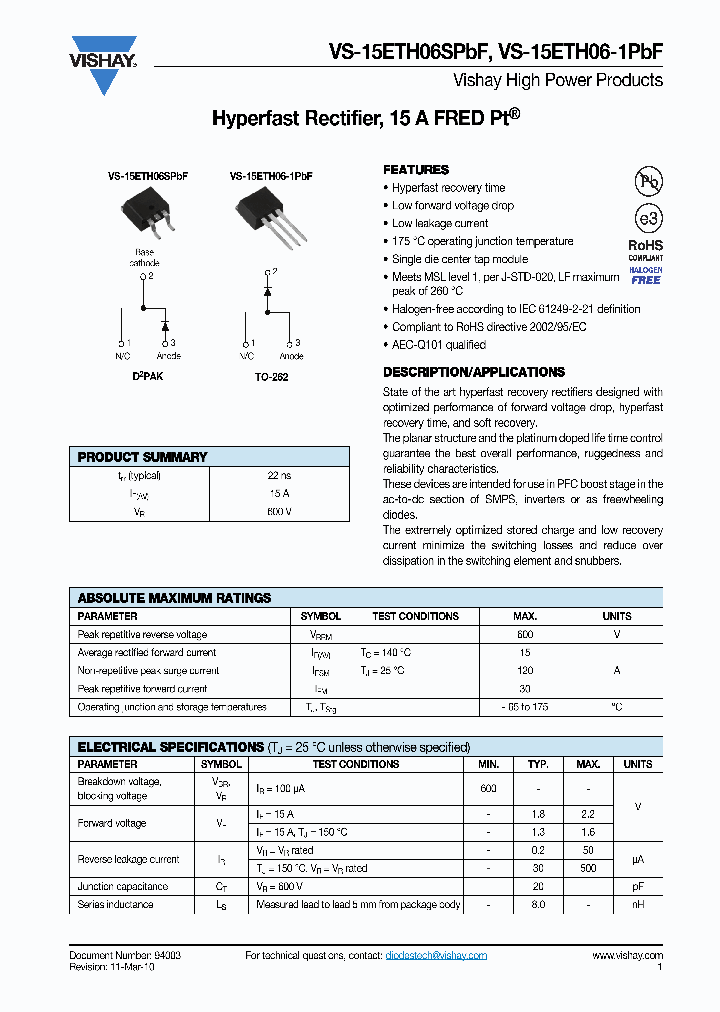 15ETH06SPBF10_5368601.PDF Datasheet