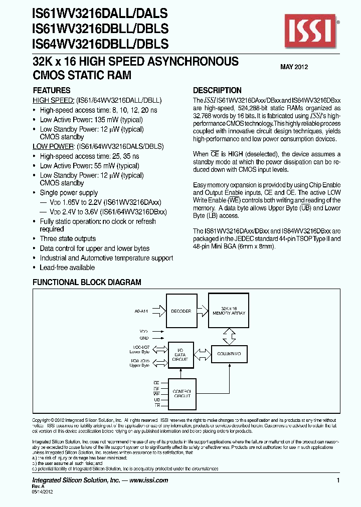 IS61WV3216DALLDALS_5406831.PDF Datasheet