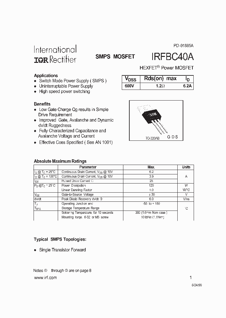 IRFBC40A_5423818.PDF Datasheet