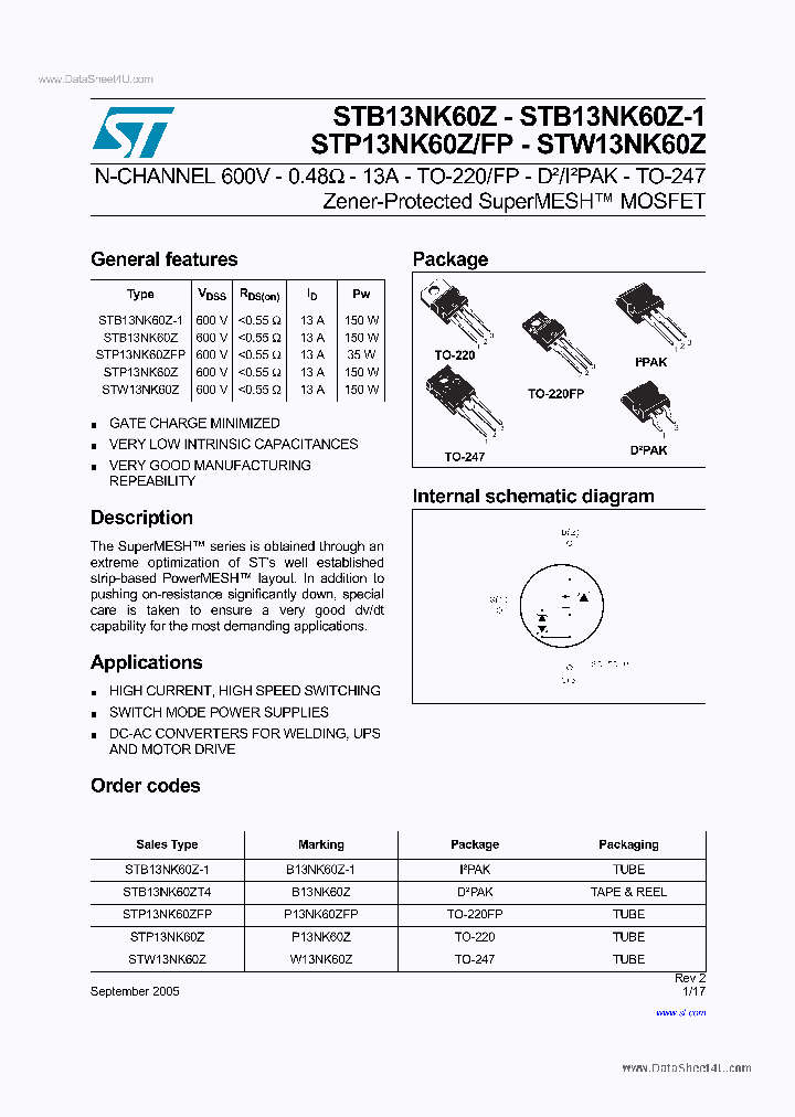 P13NK60ZFP_5705087.PDF Datasheet