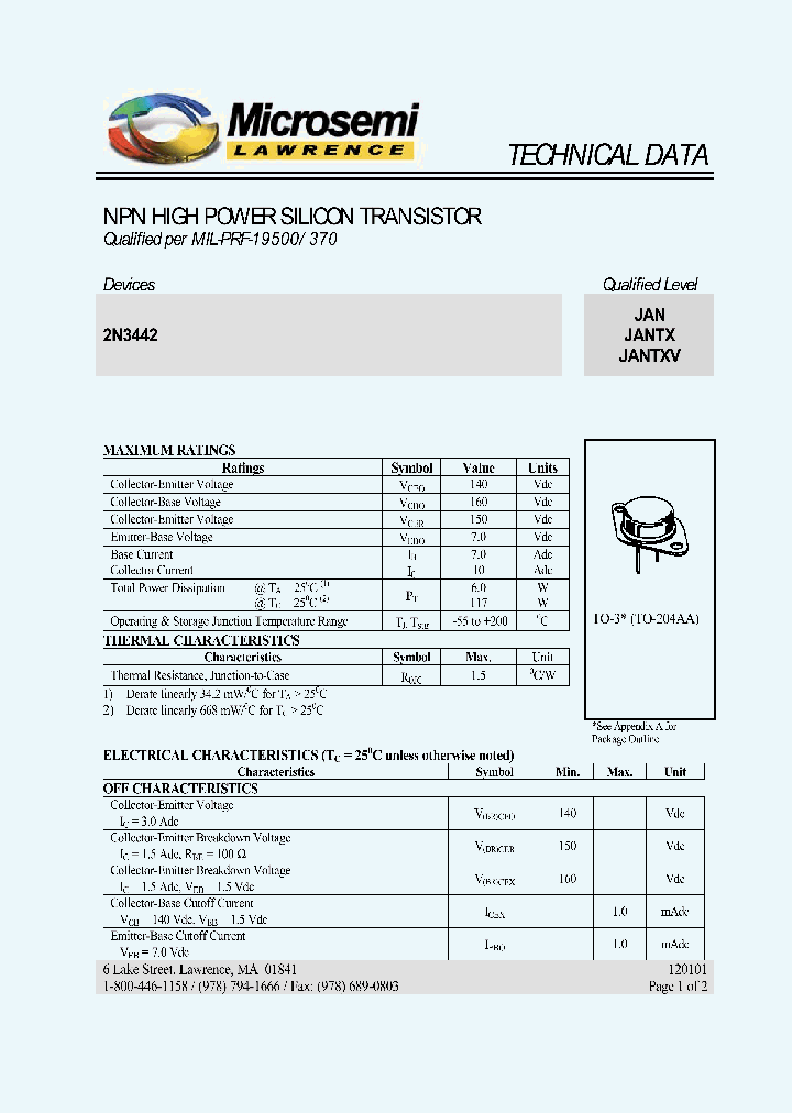 JANTXV2N3442_5813617.PDF Datasheet