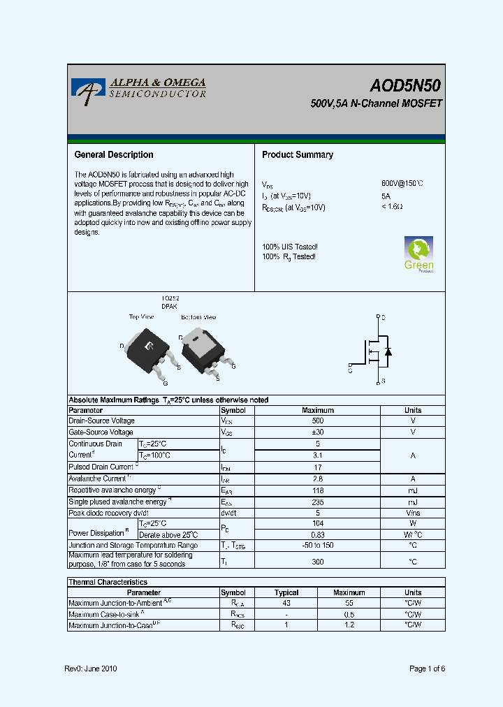 AOD5N50_5834710.PDF Datasheet